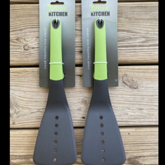 Green Kitchen Spatulas 2 Pack Nylon Turner Spatula Silicone Handle - Picture 1 of 3